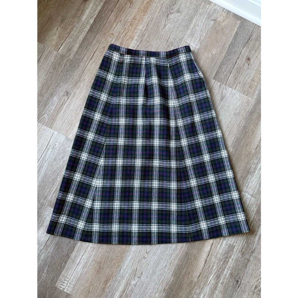 VTG PENDLETON Midi Skirt Virgin Wool Plaid A-Line Skirt Green Blue Size 12 25 26